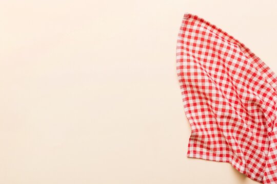 Flat lay composition of red plaid napkin for food photography layout