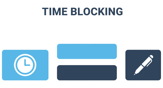 Time blocking concept with clock squares and pen icons displayed