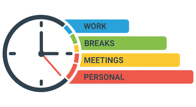 Time management concept with a clock divided into work and life balance