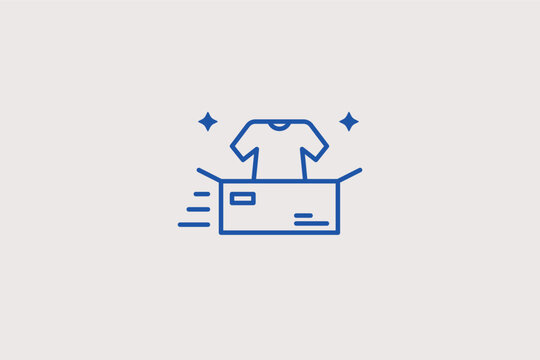 Clothing box delivery line icon for e-commerce fashion retail and subscription box services. Practical vector illustration for shipping tracking apps and online store logistics.