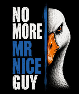 Colorful Eagle Face Illustration with Blue Typography and &ldquo;No More Mr Nice Guy&rdquo; Quote on Black Background