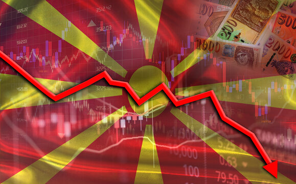 North Macedonia financial fall on economy market. Macedonian financial crisis on economic graph
