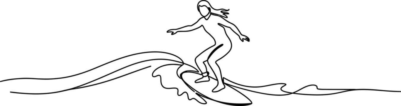 Surfer Riding Wave - Minimalist Line Art Illustration