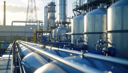 Obraz premium Industrial Chemical Plant with Storage Tanks and Pipelines.