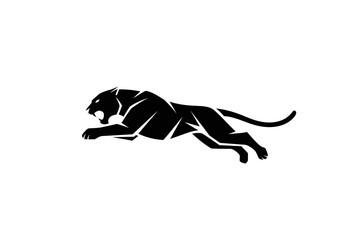 Powerful black panther leaping mascot on white background © Asri