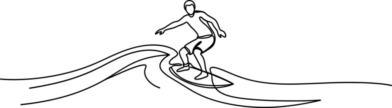 Surfer Riding Wave, Minimalist Line Art, Extreme Sport