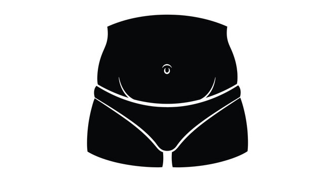 Female torso silhouette with navel piercing black on white silhouette