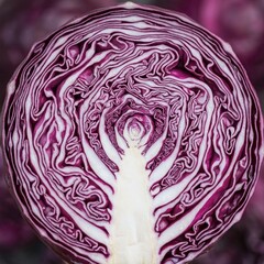 Obraz premium Close Up Spiral Pattern of Purple Cabbage Cross Section Revealed Under Bright Lighting