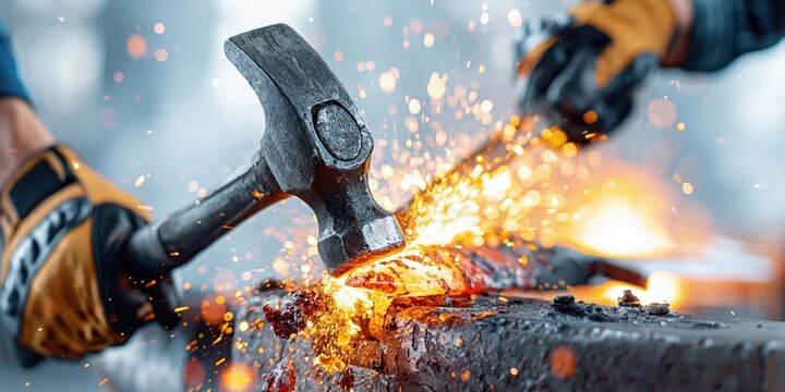 Forging ahead skilled blacksmith shaping metal