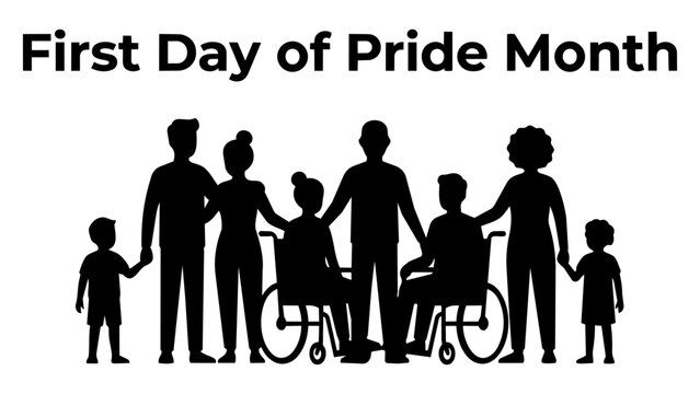 Diverse family celebrating first day of pride month together isolated on transparent background, Vector