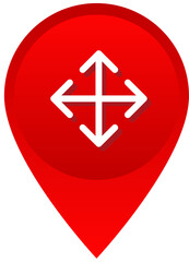 Fototapeta premium Red location pin with white four way arrows for move and drag points