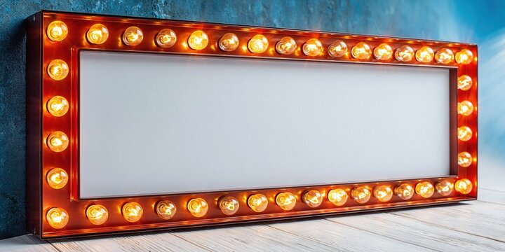 Illuminated hollywood style mirror on wooden surface