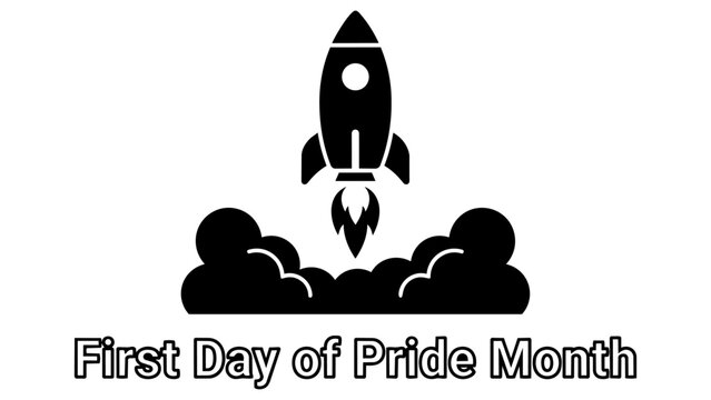 Black rocket launching on cloud background celebrating pride month isolated on transparent background, Vector