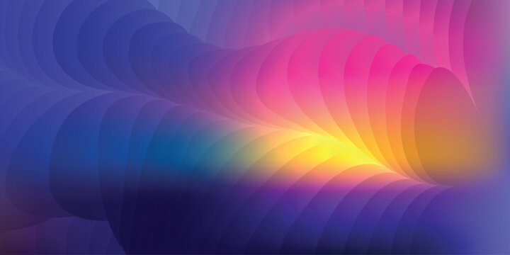 Abstract purple and magenta wavy background with vibrant yellow light,Modern 3D fluid wave pattern with glowing neon gradients.Futuristic digital backdrop featuring overlapping circular curves and dar