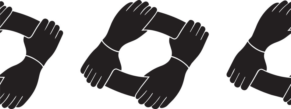 Black hands holding a circular object together in unity isolated on transparent background, Vector