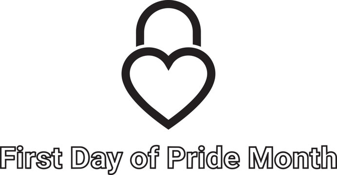 Black heart lock icon for pride month celebration isolated on transparent background, Vector