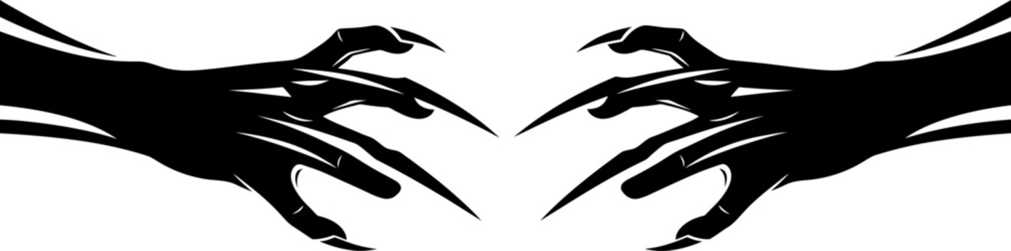 Pair of scary demon monster hands reaching forward with sharp claws.