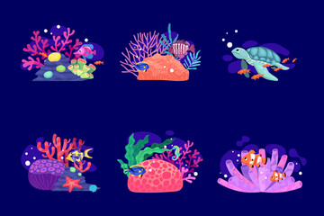 Fototapeta premium Mini Underwater Coral Reef Illustrations
