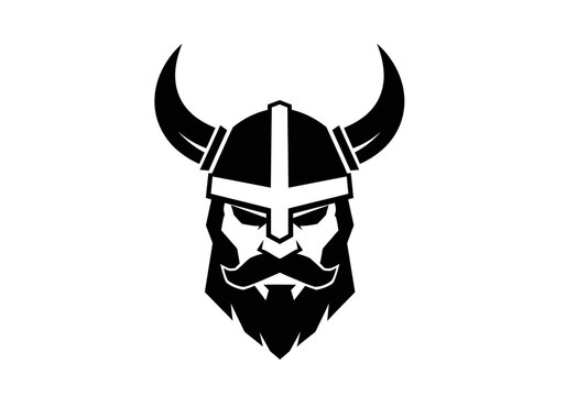 Bearded viking warrior with horned helmet mascot logo