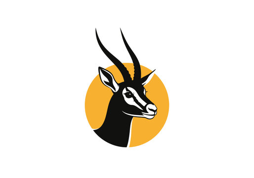 Black and white gazelle head logo on yellow circle