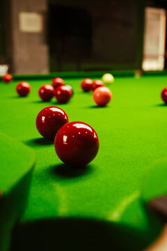 Snooker table with balls 