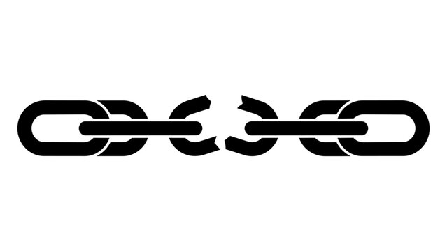 Broken black chain link icon with missing link isolated on transparent background, Vector