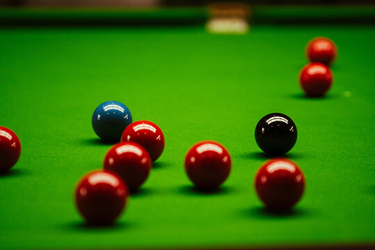 Snooker table with balls