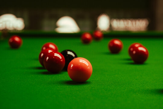 billiard table with balls