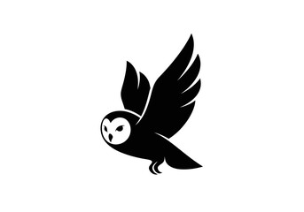 Black silhouette of a flying barn owl on white © sri
