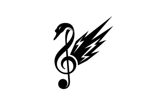 Black silhouette of swan treble clef with stylized wings