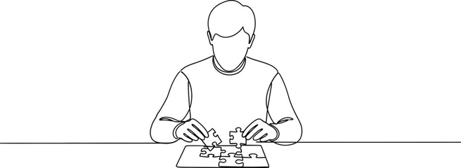 Person assembling jigsaw puzzle, concept of problem-solving, logic, and focus © dinny
