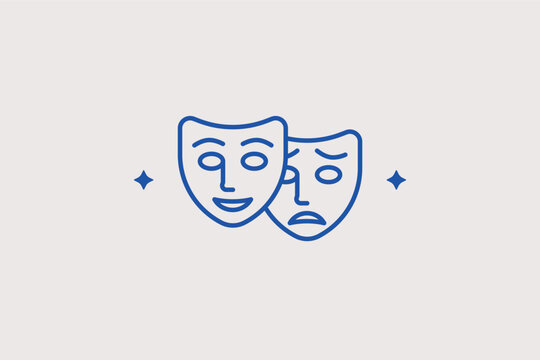 Comedy and Tragedy theater masks line icon for drama arts and performing history. Timeless vector illustration for theater troupe logos and acting school sites.