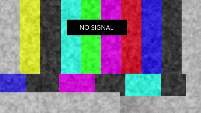 Television screen displays a no signal message. This television screen represents a technical broadcast error. Television screen animation for media and tech themes.