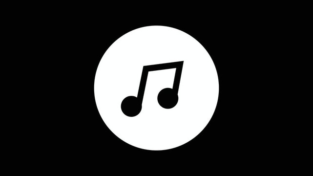 Music note icon glows in a white circle. This music note icon signifies a song or audio track. Music note icon animation for social media and creative clips.