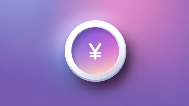 Purple gradient background with soft glowing circle. White yen symbol centered, clean and modern. Circular frame with subtle drop shadow adds depth. Ideal for finance, budgeting