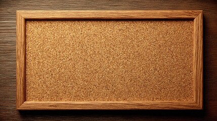 Fototapeta premium Empty wooden framed corkboard on a textured wooden background, ready for notes