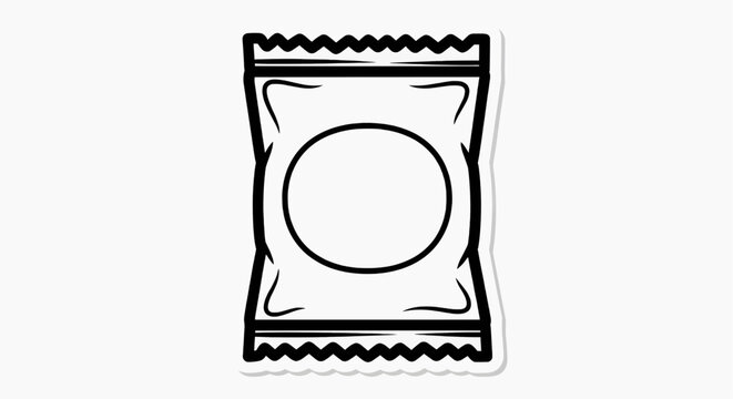 A black and white illustration of a condom wrapper packaging on a plain surface