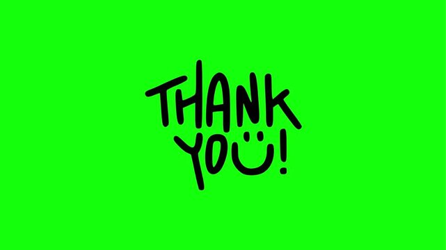 Animated thank you text overlays with various handwritten styles on a bright green screen background