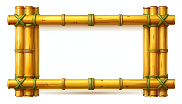 Vibrant isolated bamboo frame illustration, showcasing natural wooden sticks tied with green ropes, perfect for tropical designs, organic signage, or eco-friendly border elements