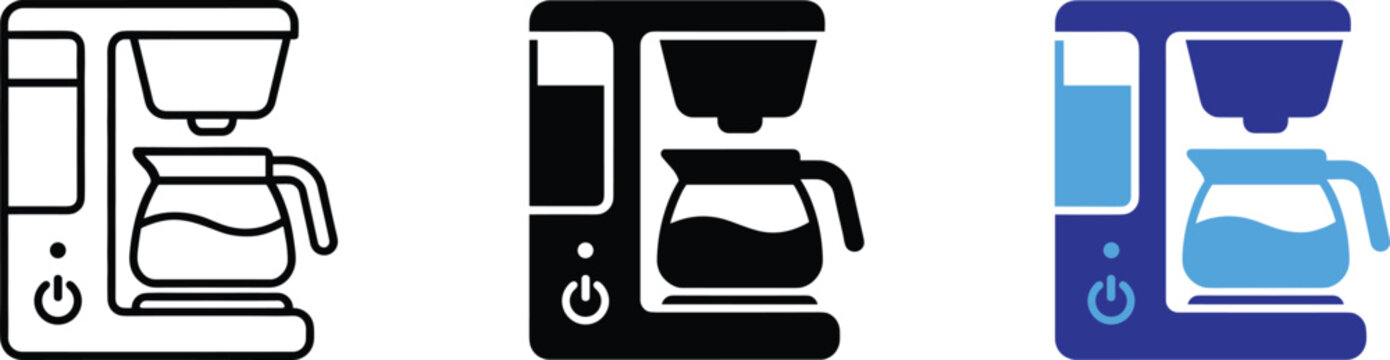 Professional automatic coffee maker machine vector icon set for kitchen appliances design