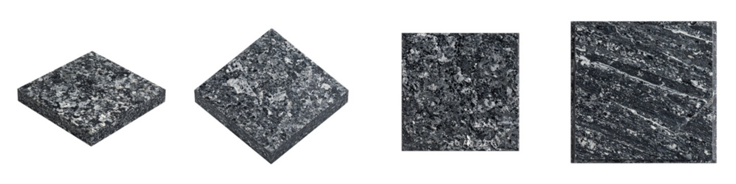 Square tiles of dark gray granite stone showing textured natural mineral patterns