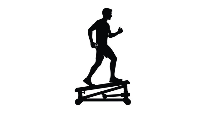 Silhouette of a man exercising on a stepper machine fitness and workout concept