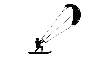 Kitesurfing silhouette athlete riding waves with kite on a sunny day © Bsicon02