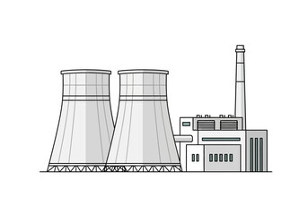 An industrial nuclear power plant with cooling towers stands tall in a landscape. © firman