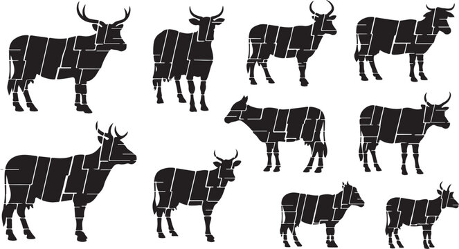 Cuts of Beef Cow Meat Silhouette Illustration