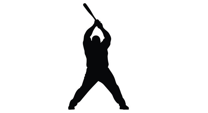 Baseball player batting silhouette dynamic sports action illustration for graphic design