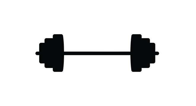 Black barbell silhouette on a white background fitness equipment for strength training and exercise