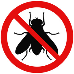 No fly sign, red circle with black fly silhouette and diagonal line © Sefat