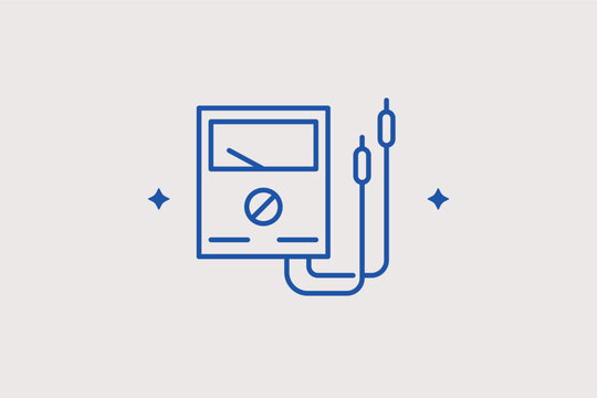 Digital multimeter line icon for measuring voltage, current, and electrical testing. Technical vector illustration for electrician tool kits and engineering educational materials.