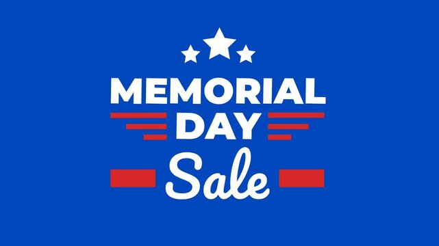 Memorial Day Sale Banner with Stars and Stripes on Blue Background.